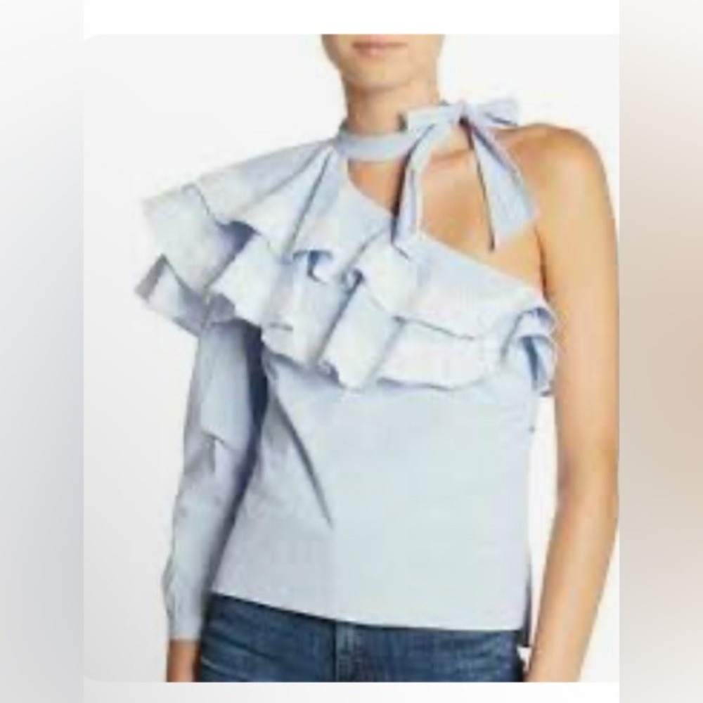Veronica Beard Blue One-Shoulder Blouse